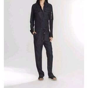 Rag & Bone Indigo Blue Denim Claire Jumpsuit Zip Ankle Hidden Buttons Pockets 2